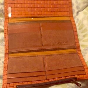 Leather orange handmade wallet from Spain